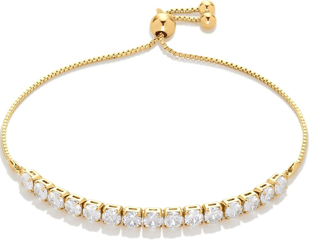 Amazon Essentials 14K Gold or Sterling Silver Plated Adjustable Cubic Zirconia Tennis Bracelet 9.... | Amazon (US)