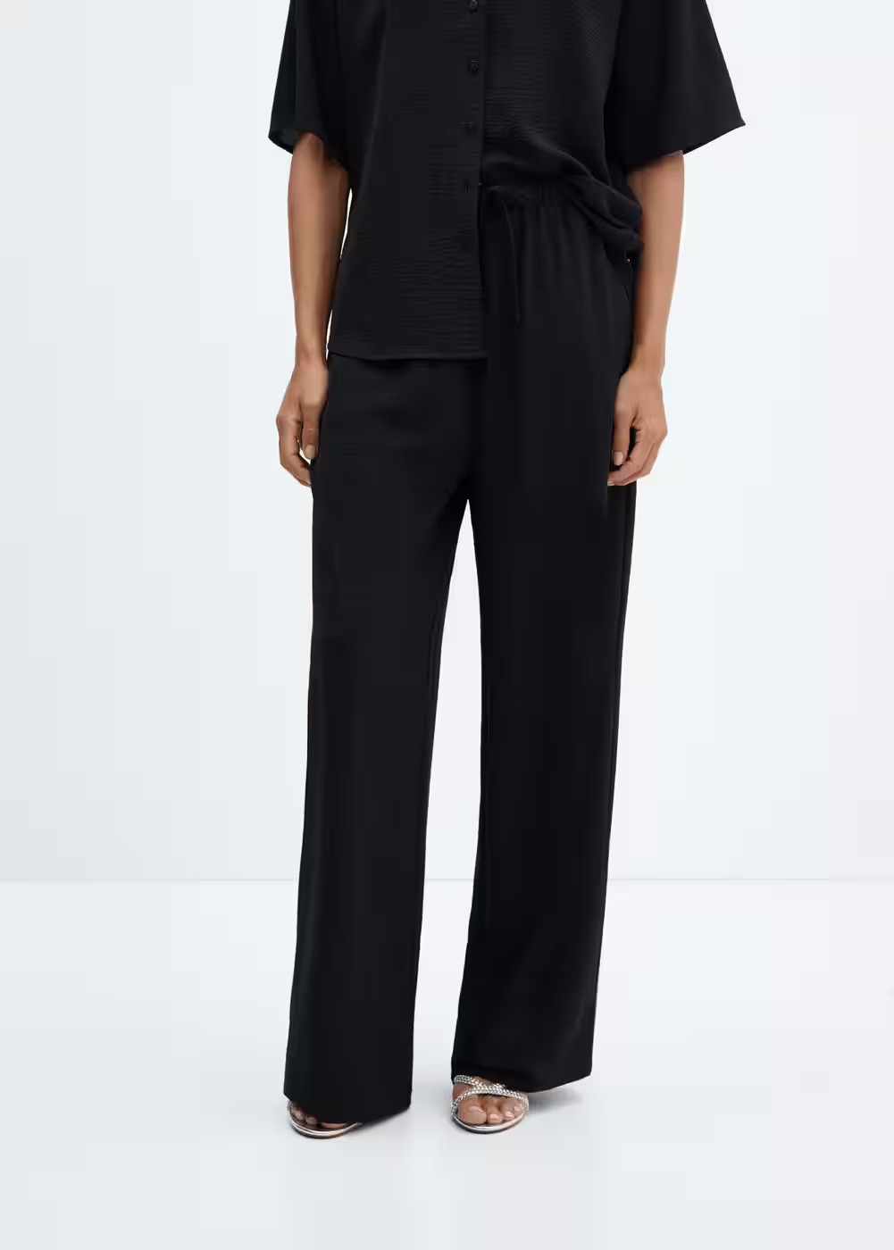 Wideleg pants with elastic waist - f foWideleg Women | Mango USA | MANGO (US)