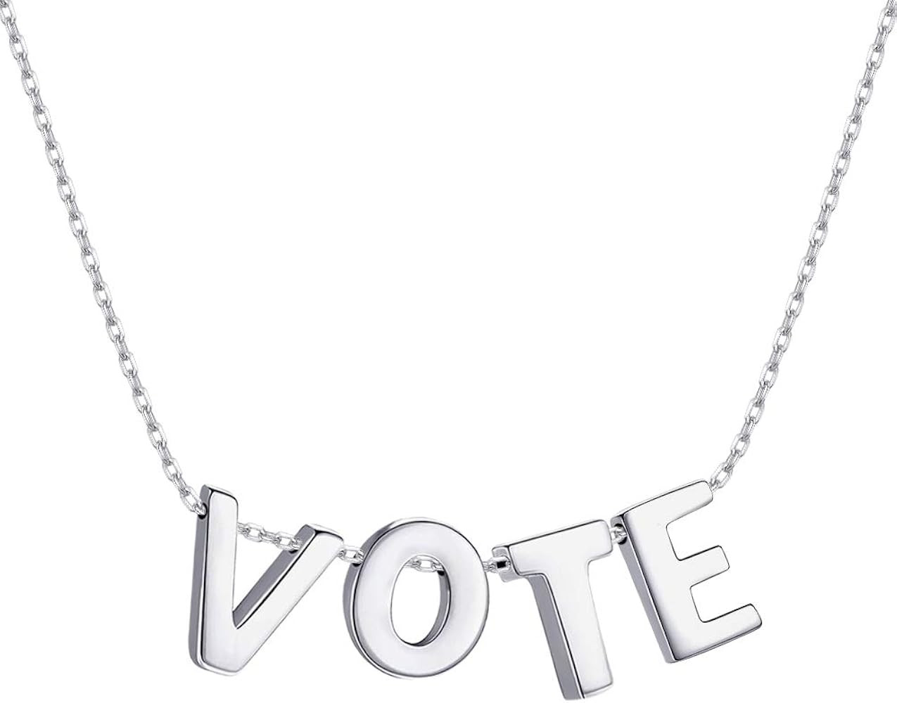 MeMoShe 925 Sterling Silver Vote Necklace Initial Pendant Spaced Letter Necklaces Gifts for Women | Amazon (US)