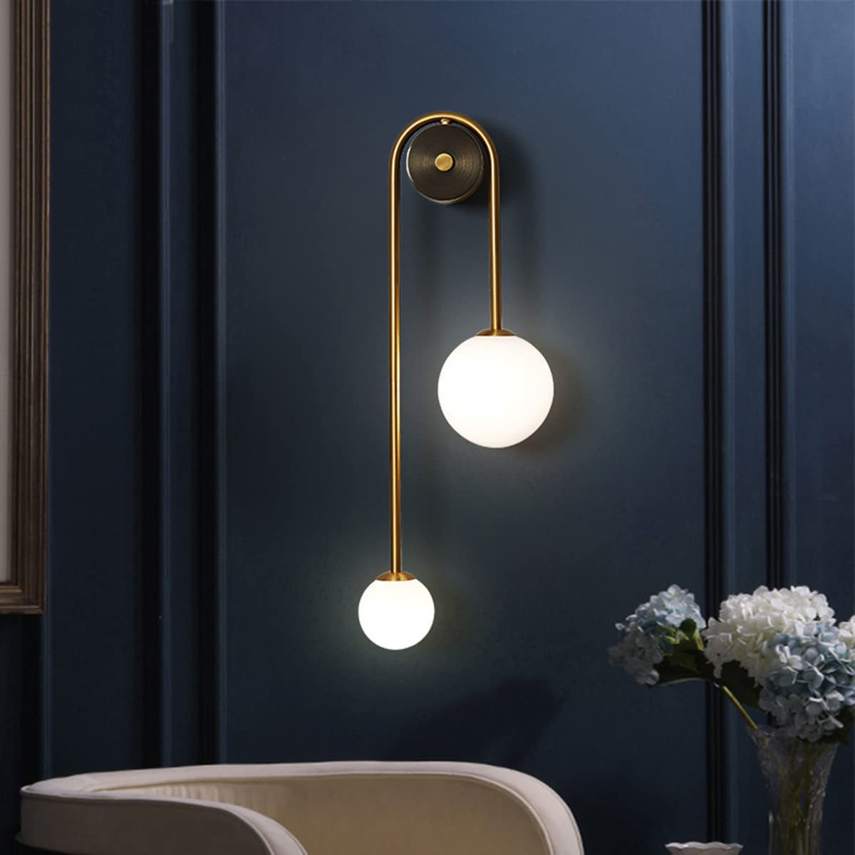 Modern Gold Wall Sconce Mid Century Gold Wall Lamp U-Shape Linear Wall Light with Milk Glass Shad... | Amazon (US)