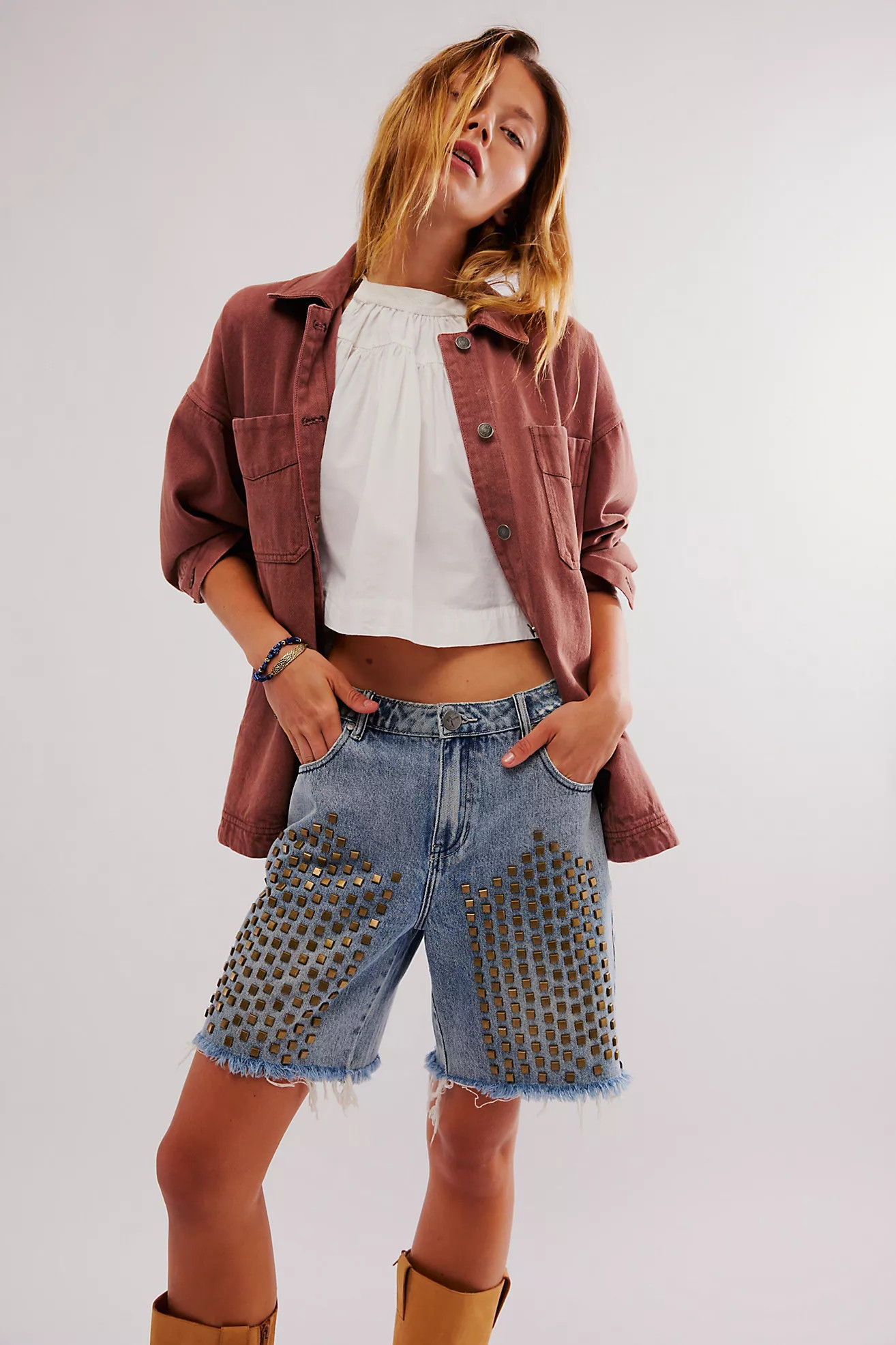 OneTeaspoon Studded Gladiator Jackson Shorts | Free People (Global - UK&FR Excluded)