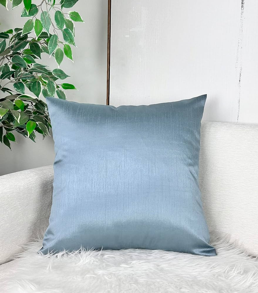 Aiking Home Solid Faux Silk Euro Sham/Pillow Cover, Zipper Closure, 26 by 26 Inches, Slate Blue | Amazon (US)