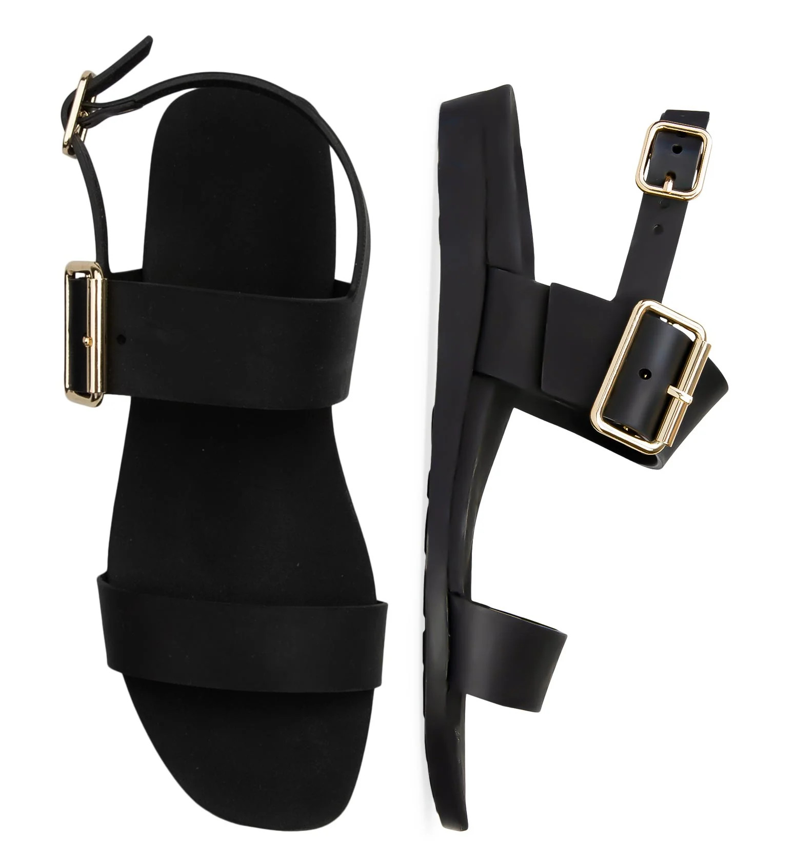 Midnight Rubber Flat Sandals | Bared Footwear