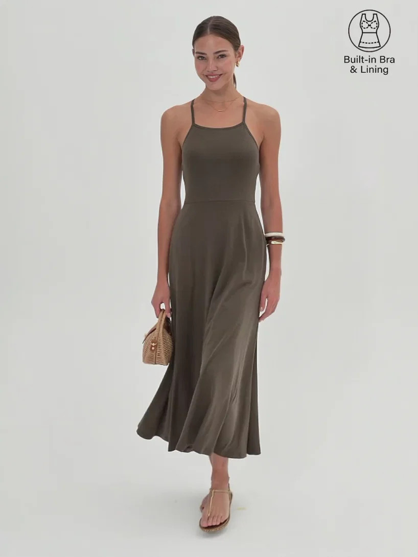 Soft Linen Knit Spaghetti Midi Bra Dress | OGLmove