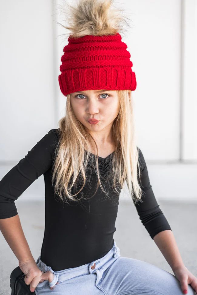 Reassuring You Toddler Red Pom Beanie | The Pink Lily Boutique