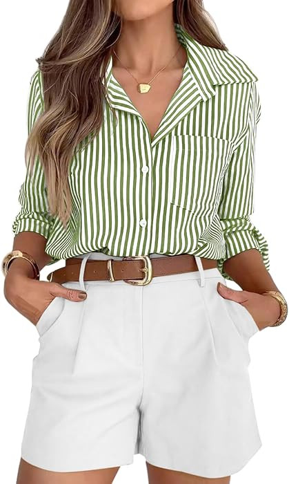 siliteelon Striped Button Down Shirts for Women Dress Shirts Long Sleeve Casual Collared Office W... | Amazon (US)