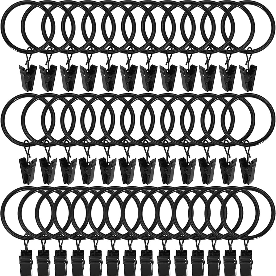 WeeksEight 44 Pack Black Curtain Rings with Clips, Curtain Hooks Hangers Clip Rings for Hanging D... | Amazon (US)