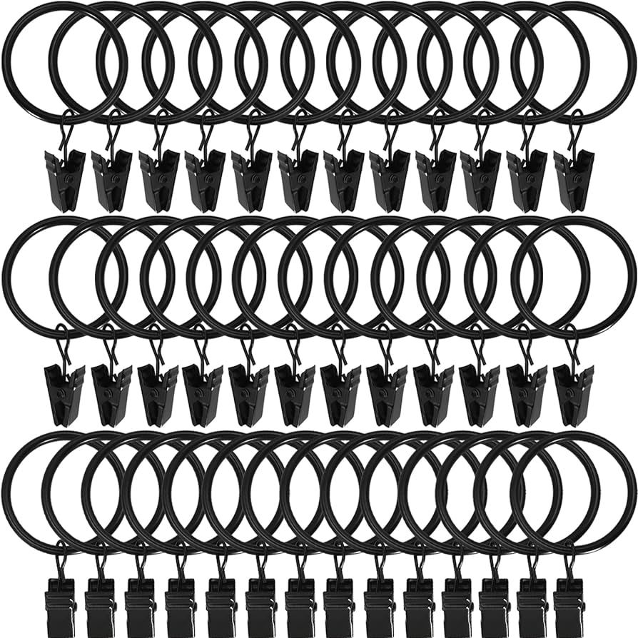 WeeksEight 44 Pack Black Curtain Rings with Clips, Curtain Hooks Hangers Clip Rings for Hanging D... | Amazon (US)