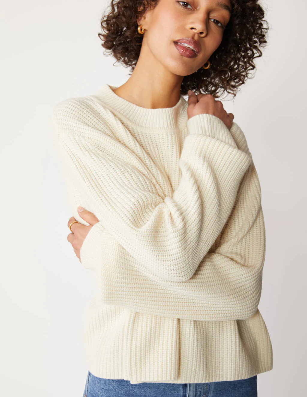 Ribbed Cashmere Tall Collar Sweater in Cream | AVO