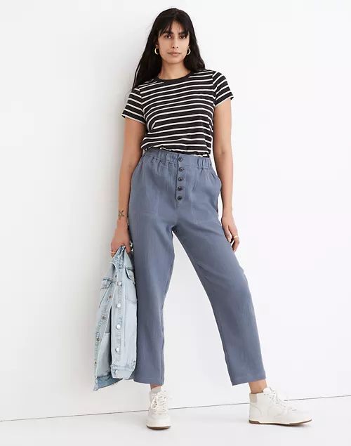 Cotton-Linen Pull-On High-Rise Tapered Pants: Button-Front Edition | Madewell