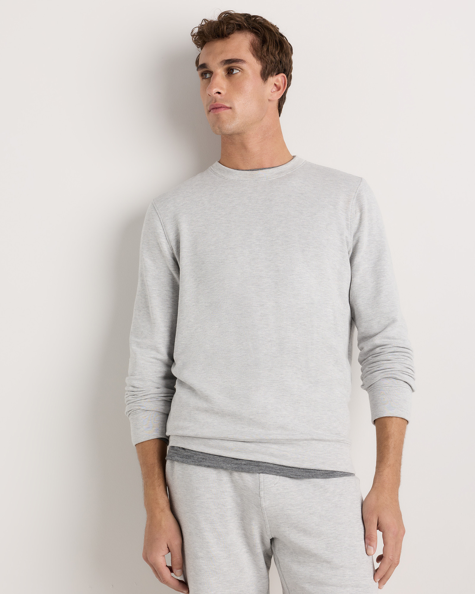 Quince | Men's Supersoft Fleece Crew Neck Alpaca Sweater in Heather Grey, Size Small, Lenzing Modal | Quince