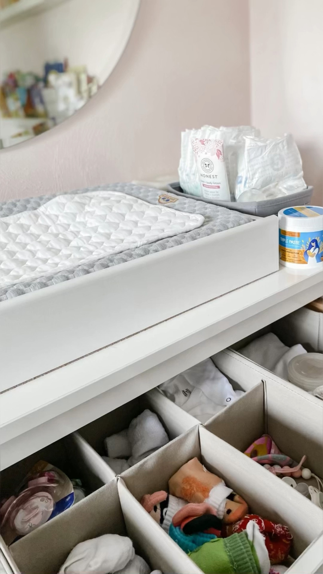 Sharing what’s in our changing table as we prep for Baby #3 who is expected any day! Our favorite diapers, socks, pacifiers, pacifier leashes, burp cloths, diaper cream, nasal aspirator, toiletries, crib sheets, pack n play sheets, changing table liners, and bibs. 👶🏼

#LTKbaby #LTKhome #LTKfamily