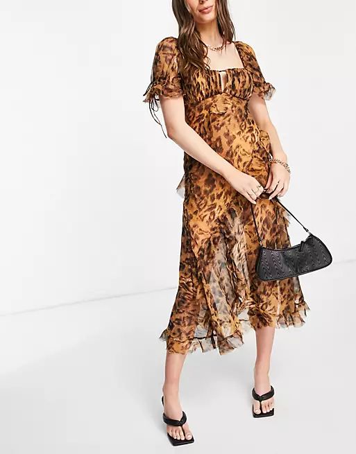 ASOS DESIGN midi tea dress in leopard print with bias ruffle detail | ASOS | ASOS (Global)