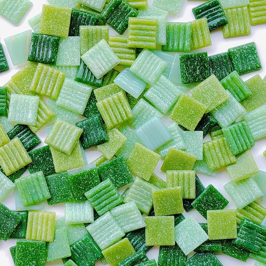 1.1LB 3/4 inch Square Glass Mosaic Tiles for Crafts, Mosaic Tiles for Crafts Bulk, Green Colors C... | Amazon (US)