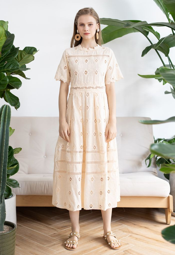 Short Sleeve Embroidered Crochet Dress | Chicwish