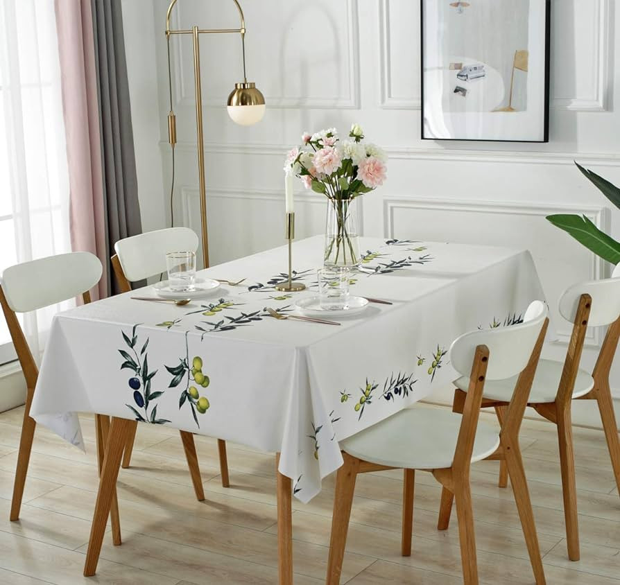 DUOFIRE Vinyl Tablecloth White Background Olive Fruit Rectangle Heavy Weight Table Cover Wipe Cle... | Amazon (US)