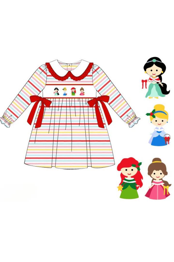 Pre-Order Smocked Holiday Princess Multi Stripe Bow Dress | The Smocked Flamingo