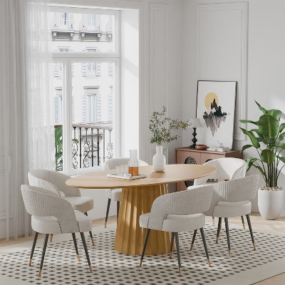 Spassway 67"L*33.5"W Oval Oak Wood Dining Table with Pedestal Modern Kitchen Table with Solid Wood Leg for Seats 6 Black | Target