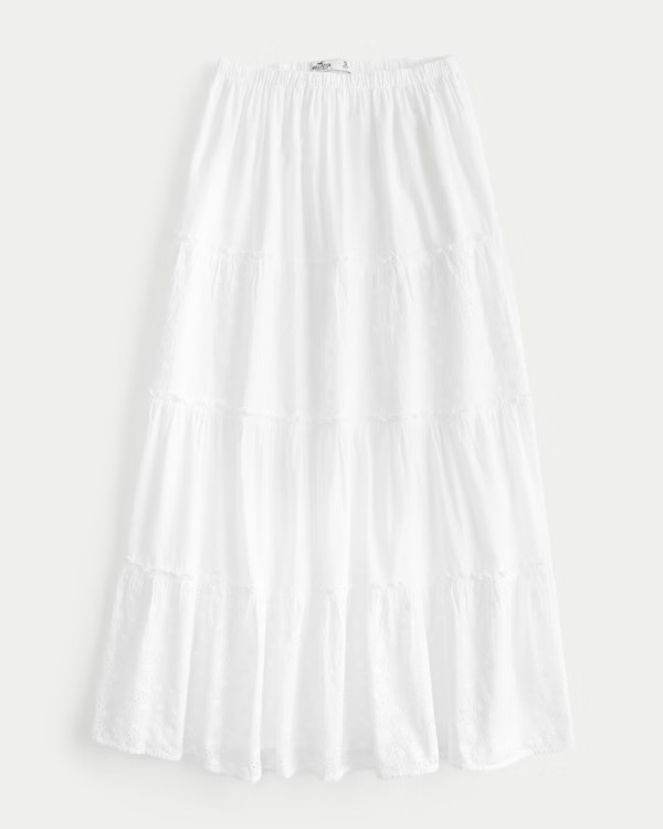 Tiered Eyelet Maxi Skirt | Hollister (UK)