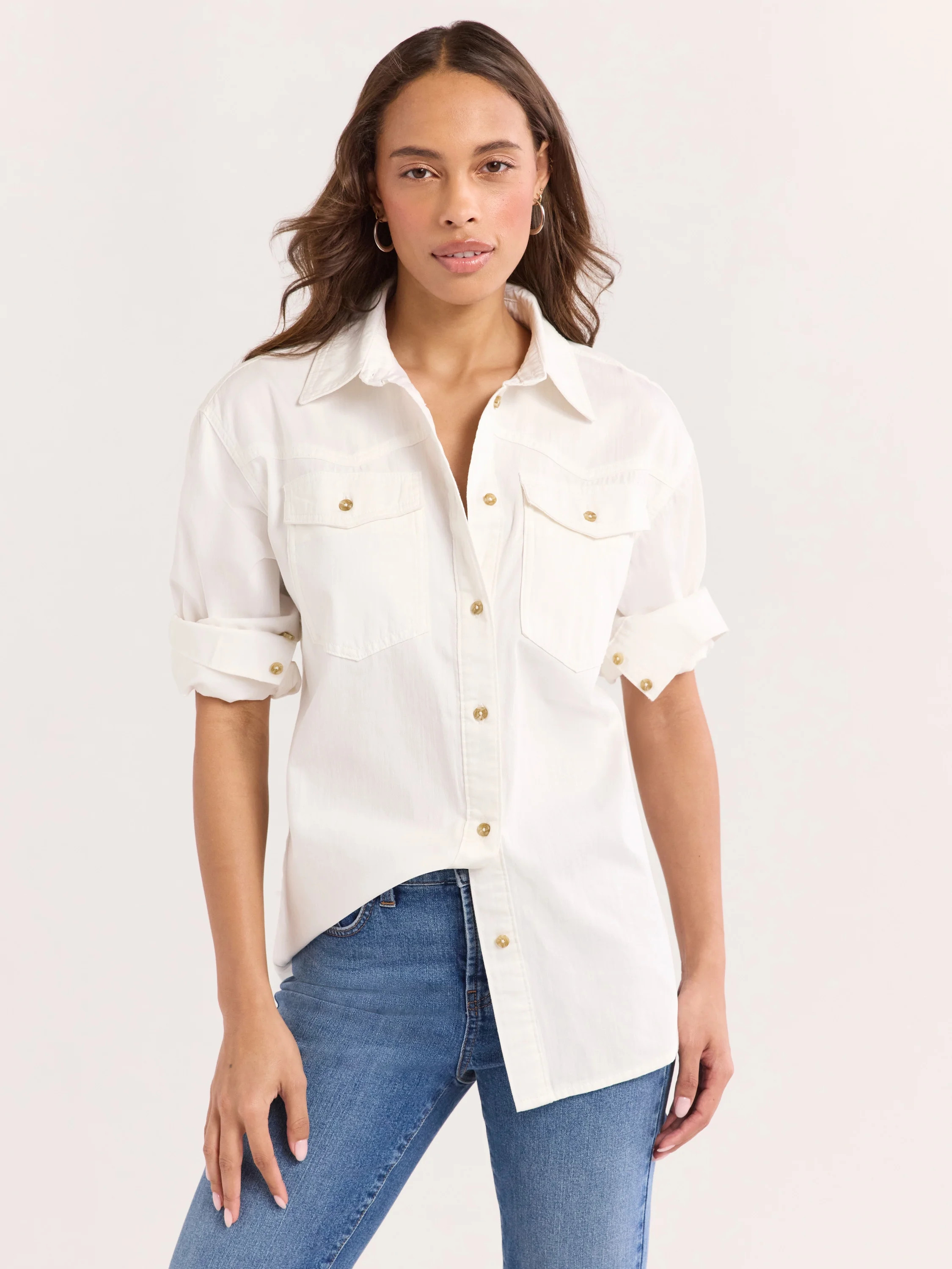 Sofia Jeans Women's and Women's Plus Sofia Oversized Boyfriend Shirt with Long Sleeves, Sizes XS-... | Walmart (US)