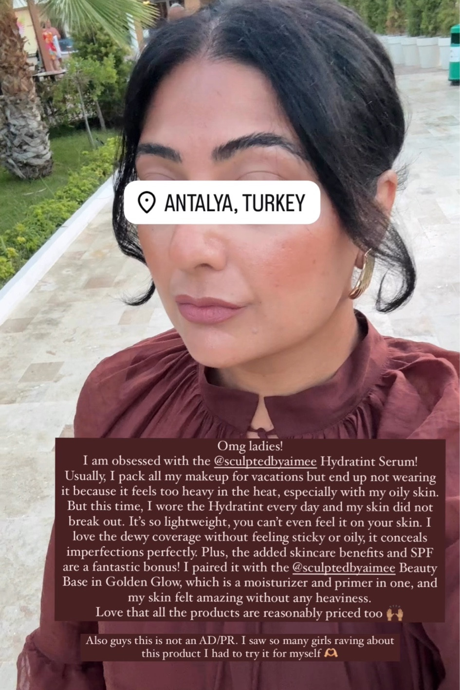 Full face in sculpted by Aimee 

•hydratint shade 6 
• all in one moisteriser and primer 
Golden glow 
• cream blush  in peachy pink 
• highlight in champagne cream 
• lip and shine in mocha 
• volumising and lengthening mascara in ultra black  

#LTKautumn #LTKmodest #LTKbeauty