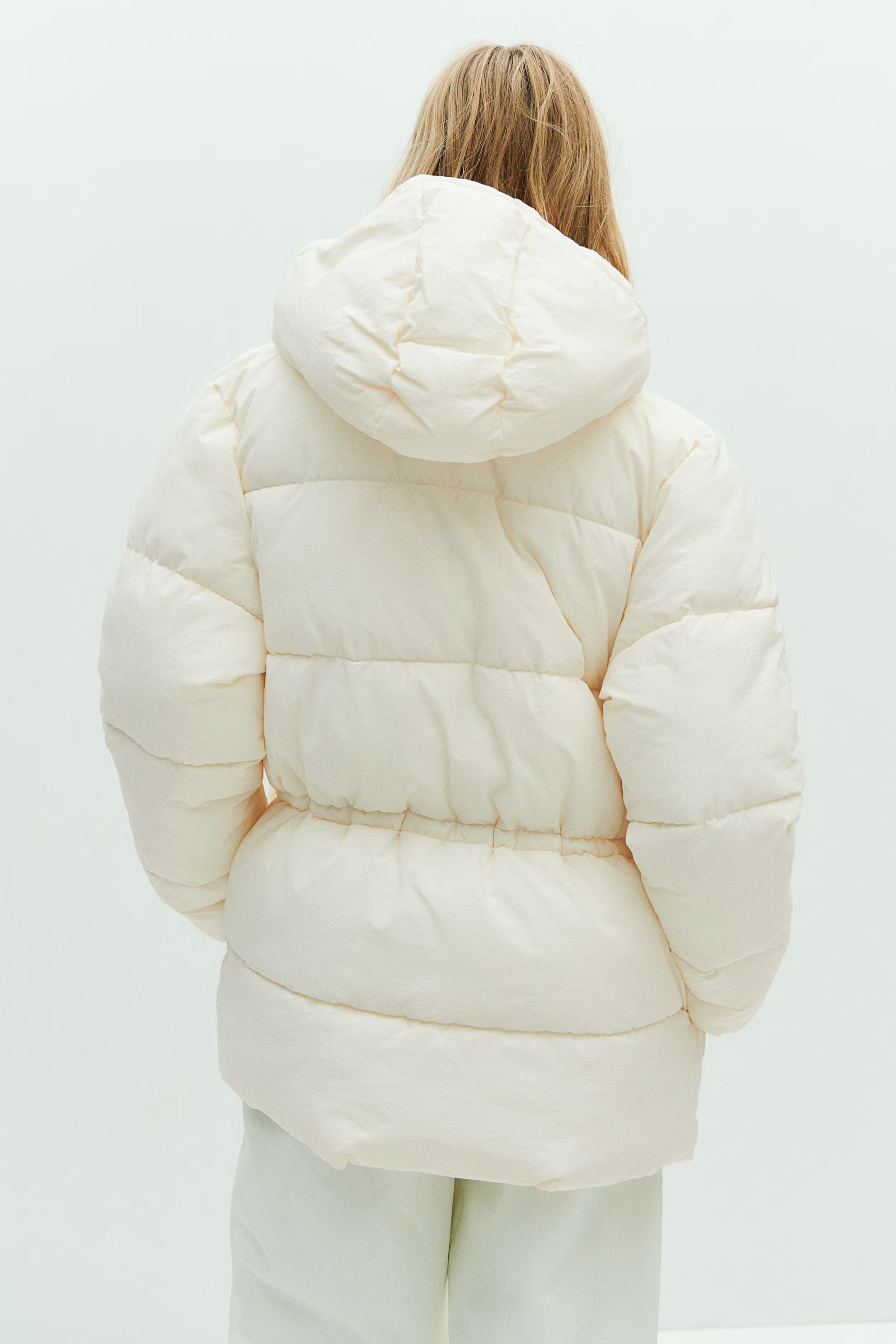 Oversized drawstring-waist puffer jacket - Cream - Ladies | H&M US | H&M (US + CA)
