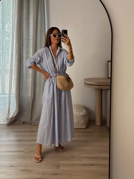 Casual weekend outfit 💙 

Cotton maxi dress, raffia bag, sandals and sunglasses. Spring outfit, vacation look. 

#LTKstyletip #LTKshoecrush #LTKfindsunder50