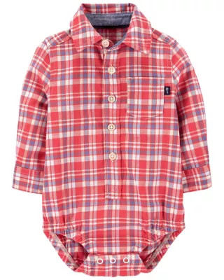 OshKosh B'gosh® Plaid Button-Front Bodysuit in Red | buybuy BABY | buybuy BABY