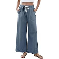 Womens Baggy Wide Leg Palazzo Pants Casual Loose Drawstring Elastic Waisted Lounge Trousers with ... | Amazon (US)
