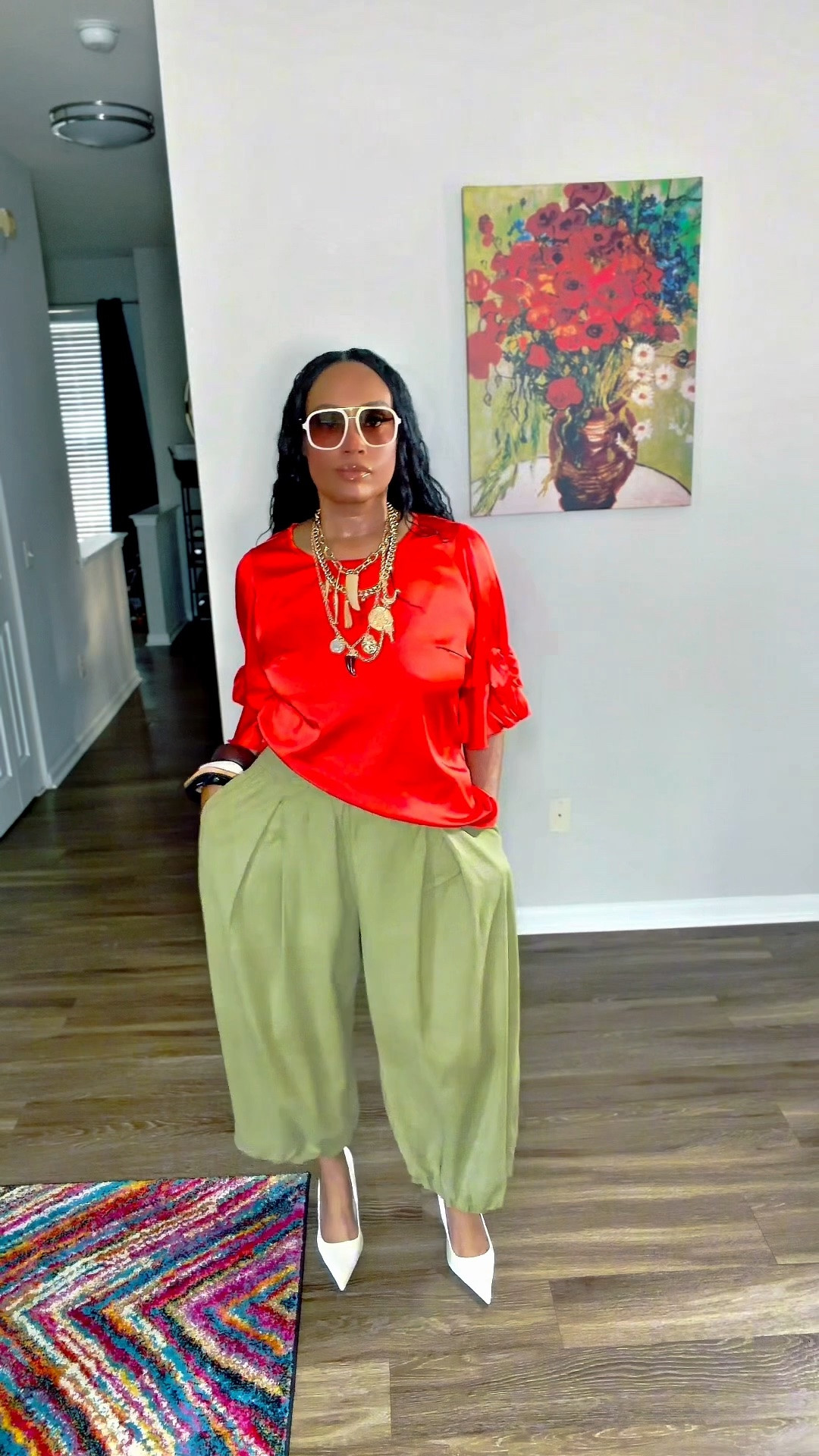 The details are doing all the work in this look 🎀 I paired this beautiful reddish orange top from Falechay with sage pants from Amazon, Amazon bracelets, ASOS heels, a statement clutch, my Zara necklace, and Free People glasses. The Falechay top, clutch, and Zara necklace aren’t available to link on LTK, but I added similar options along with the exact pieces I could link. 🔗 Shop the look in LTK. #LTKOver40 #LTKStyleTip #FashionOver40 #OOTD

#LTKMidsize #LTKOver40 #LTKootd