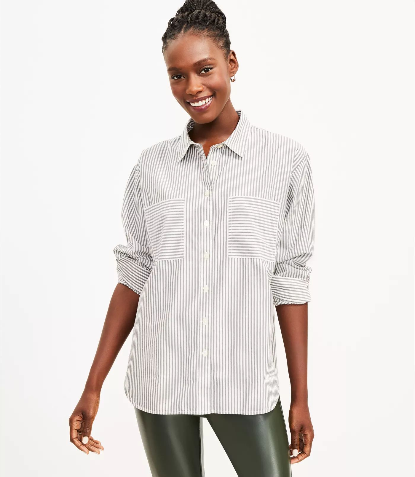 Striped Pocket Tunic Shirt | LOFT