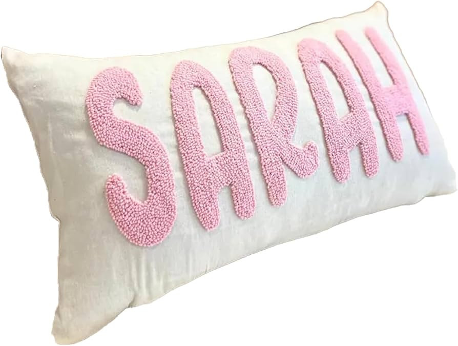 Personalized Pillow Cover w/Initial, Monogram Pillow Custom Name, Home Office Decor Punch Needle ... | Amazon (US)