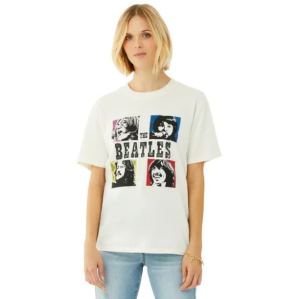 Scoop Women’s Beatles Let It Be Crewneck Boyfriend Graphic T-Shirt | Walmart (US)