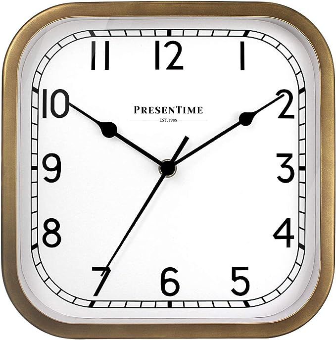 PresenTime & Co 10" Anton Vintage Square Clock, Silent No Ticking, Antique Hamilton Gold | Amazon (US)