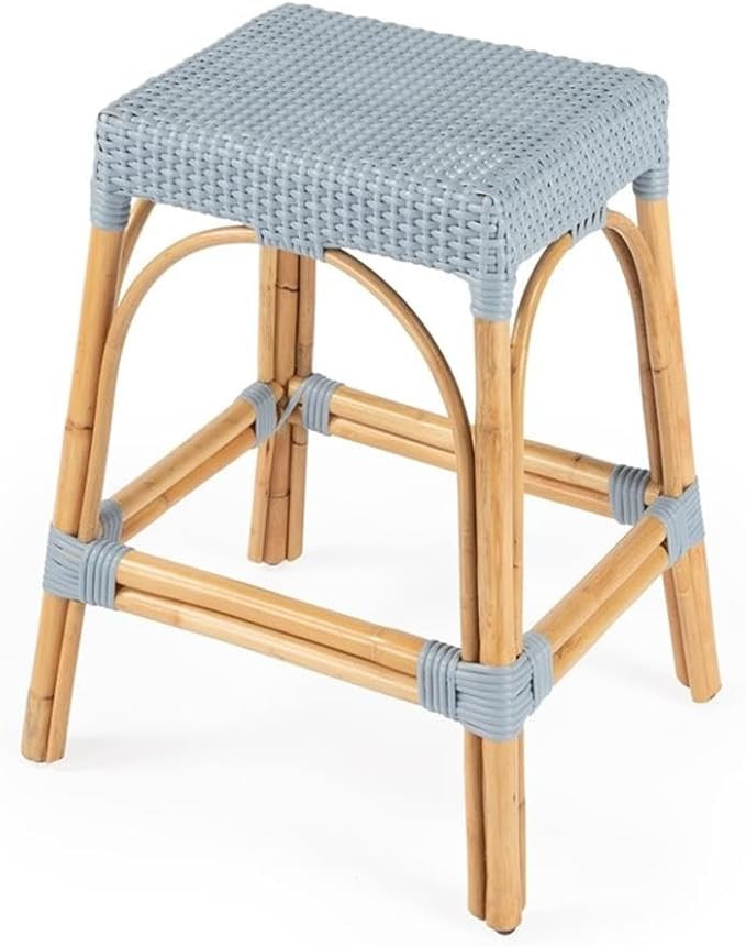 Beaumont Lane Backless Counter Stool, 19.5"W x 17"D x 24.5"H, Rattan Frame with Twilight Blue Wea... | Amazon (US)
