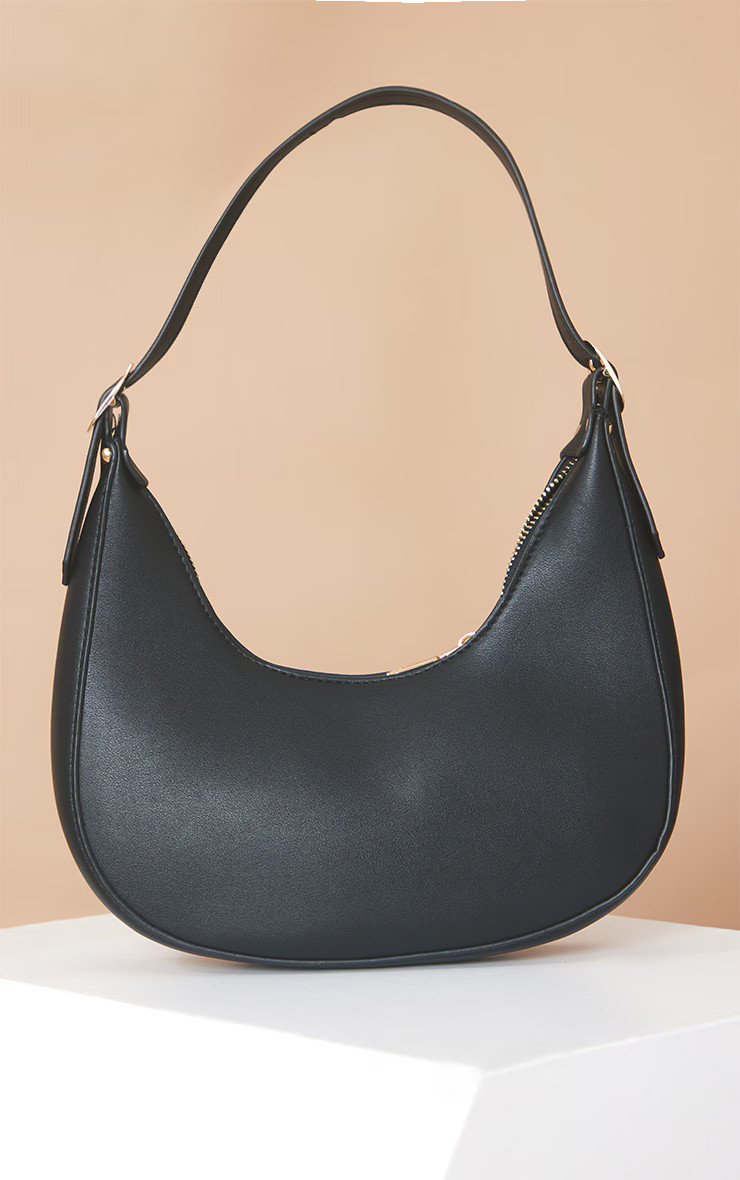 Black Curved PU Shoulder Bag | PrettyLittleThing UK