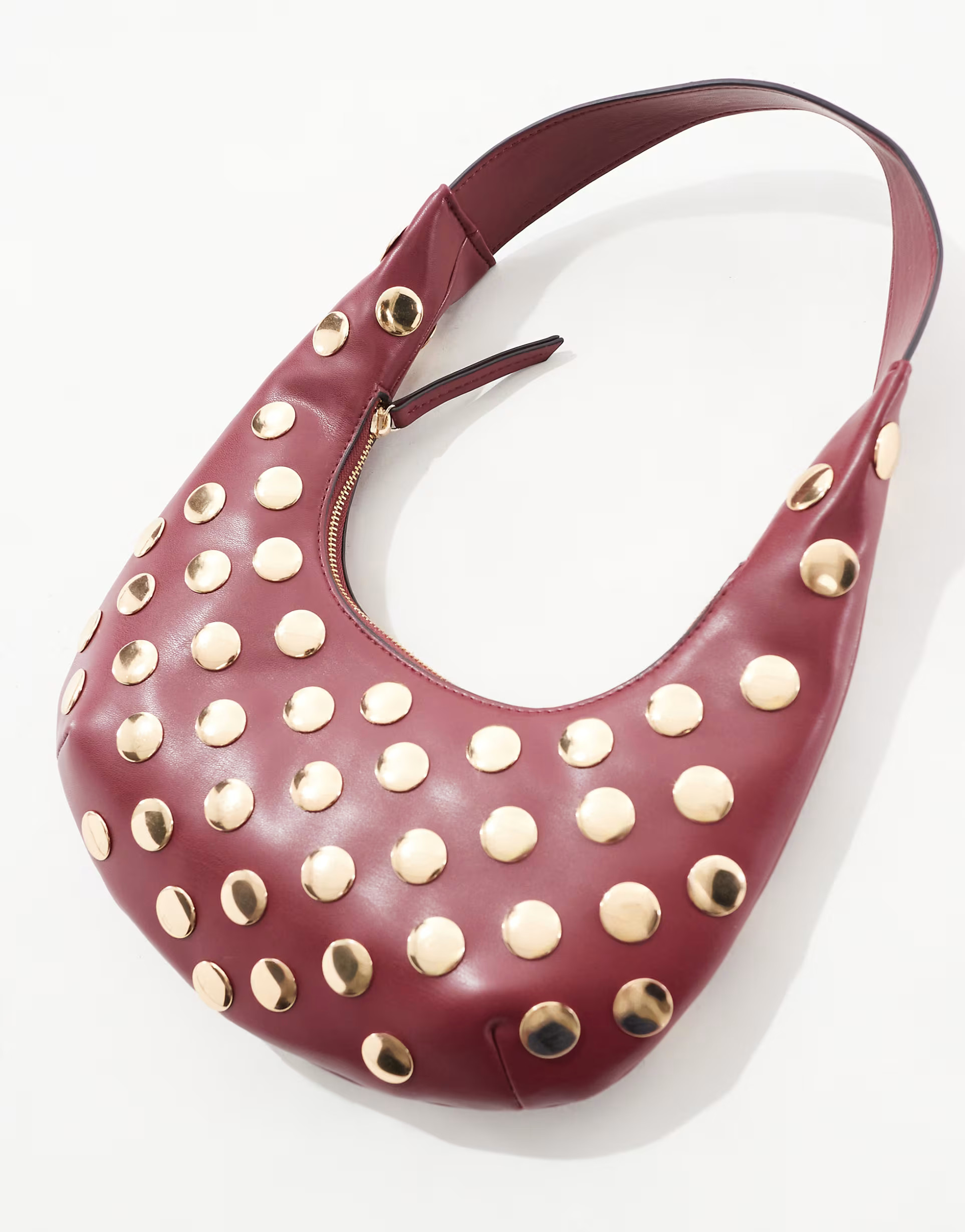 ASOS DESIGN half moon studded shoulder bag in burgundy | ASOS (Global)