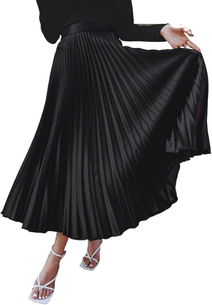 Skirts for Women Trendy Summer 2023 Black Elegant Pleated High Waist Skirt Long Skirt | Amazon (US)