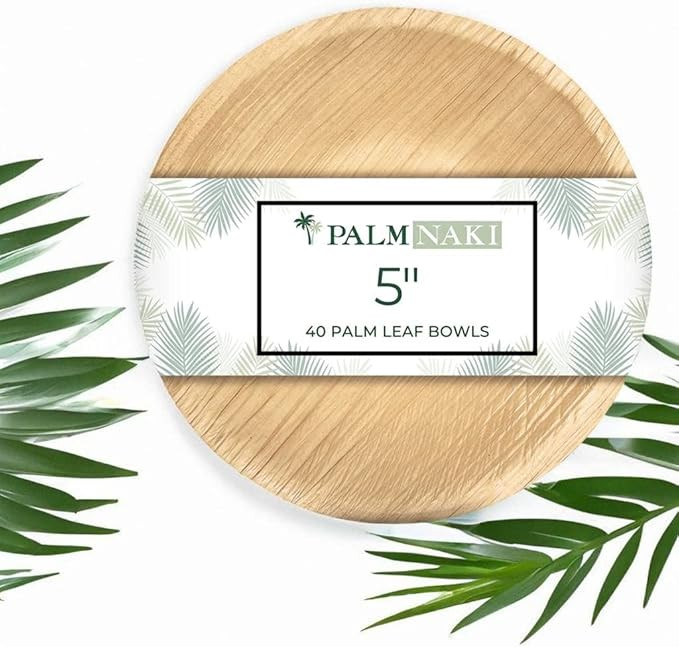 Palm Naki Round Palm Leaf Bowls 5 Inch (40 Count) - Disposable Dinnerware, Compostable and Biodeg... | Amazon (US)