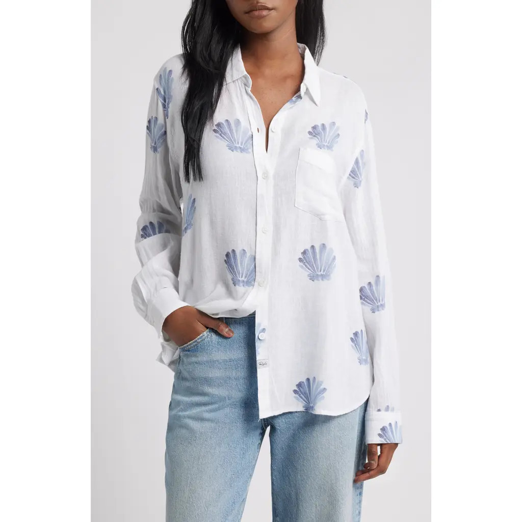 Rails Charli Seashell Print Linen Blend Button-Up Shirt in Blue Seashells at Nordstrom Rack, Size X-Small | Nordstrom Rack