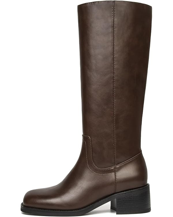 Knee High Boots Women Square Toe Chunky Block Heel Banana Campus Boot Wide Calf Comfortable Low H... | Amazon (US)