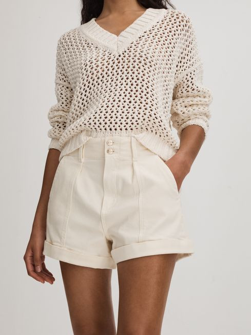 Paige High Rise Shorts With Turned-Up Hems in Sand | Reiss UK