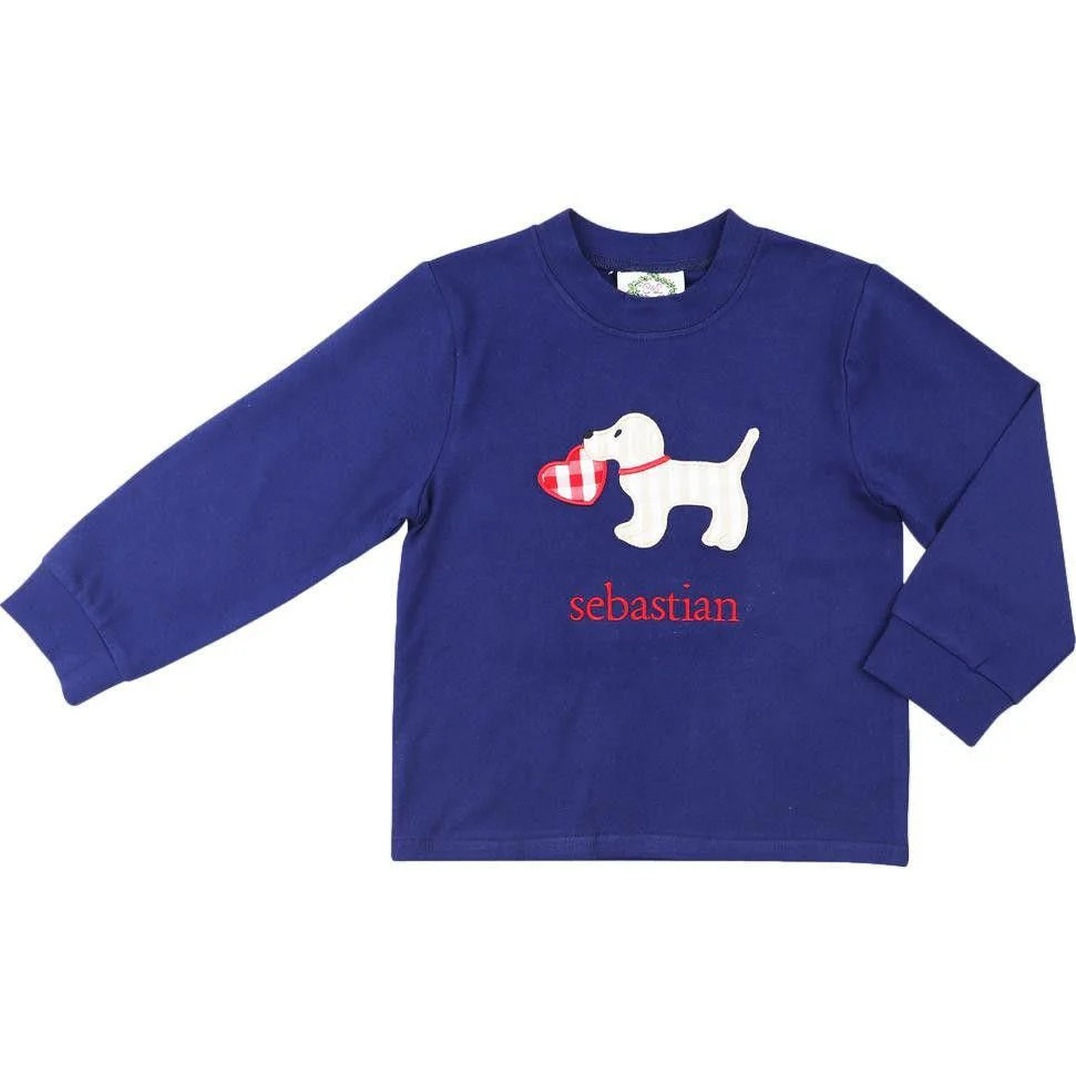 Navy Knit Applique Valentine Puppy Shirt | Cecil and Lou