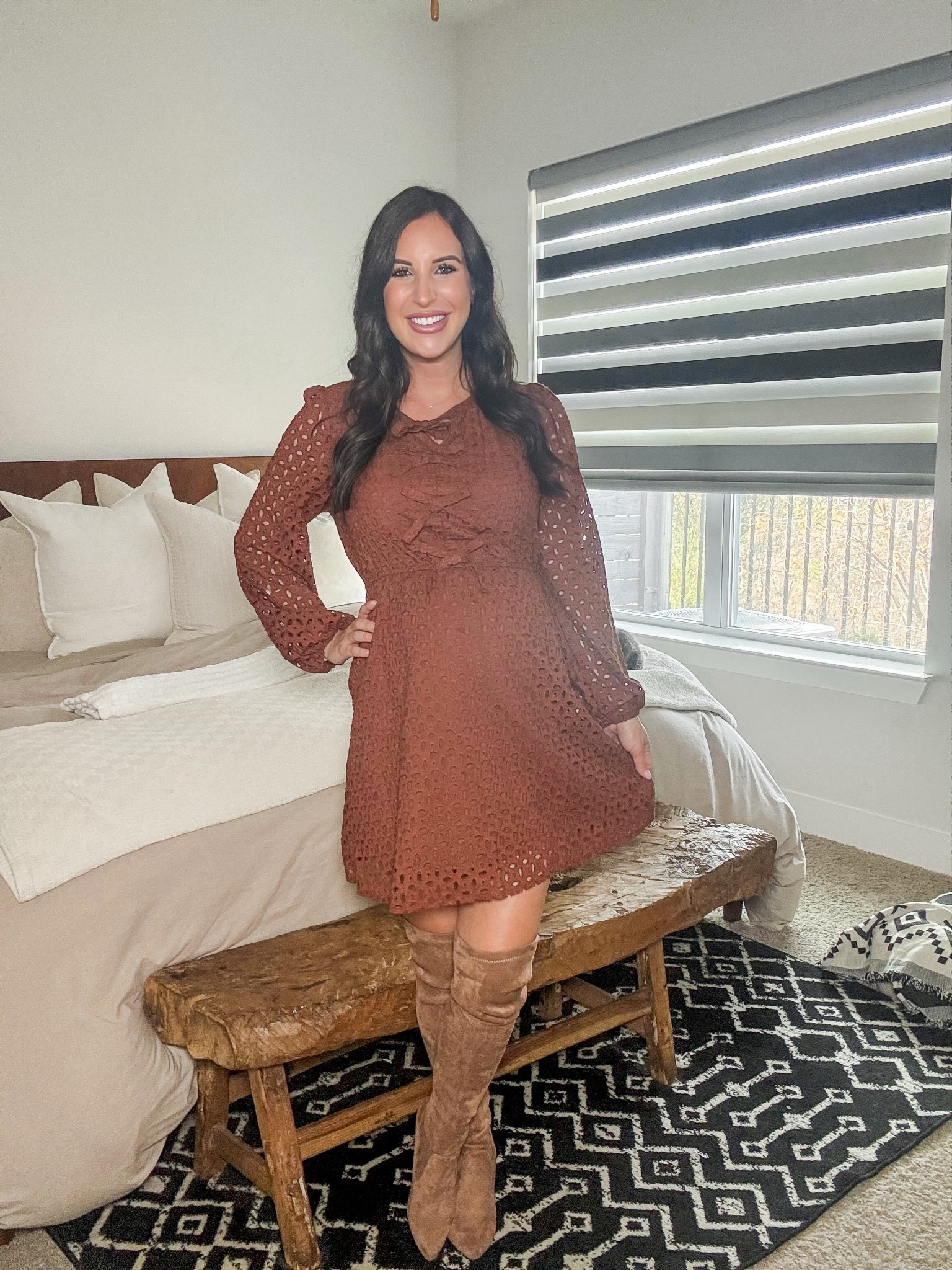 Eyelet bow tie fall dress! 

#LTKSeasonal #LTKootd