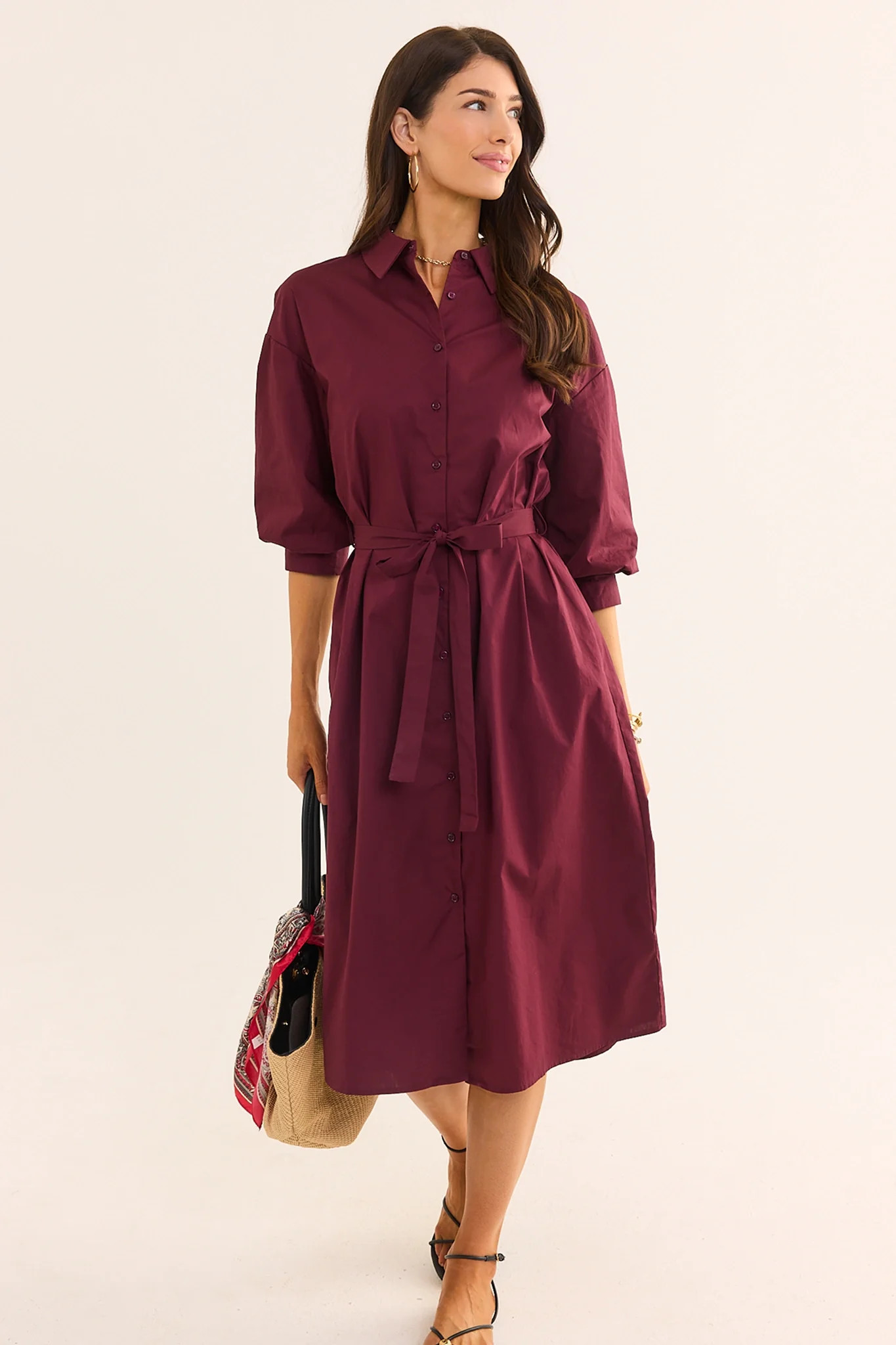 Summerlyn Burgundy Midi Dress | Avara