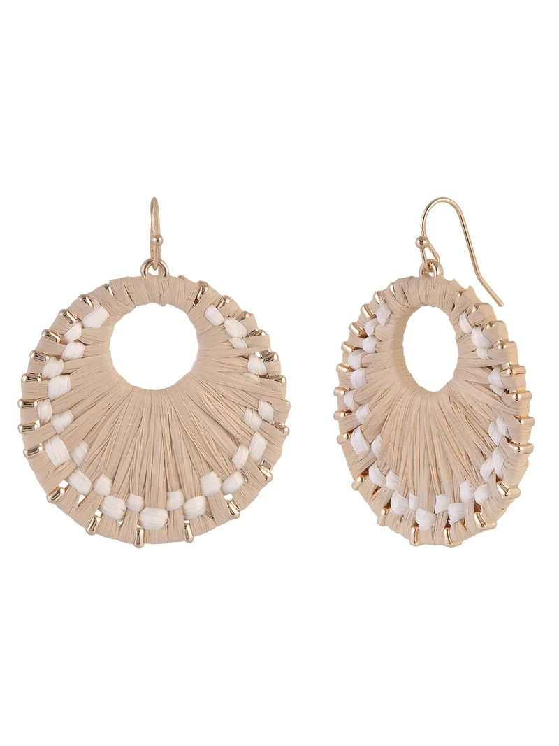 Time and Tru Goldtone Ivory and Beige Raffia Wrapped Drop Earring | Walmart (US)