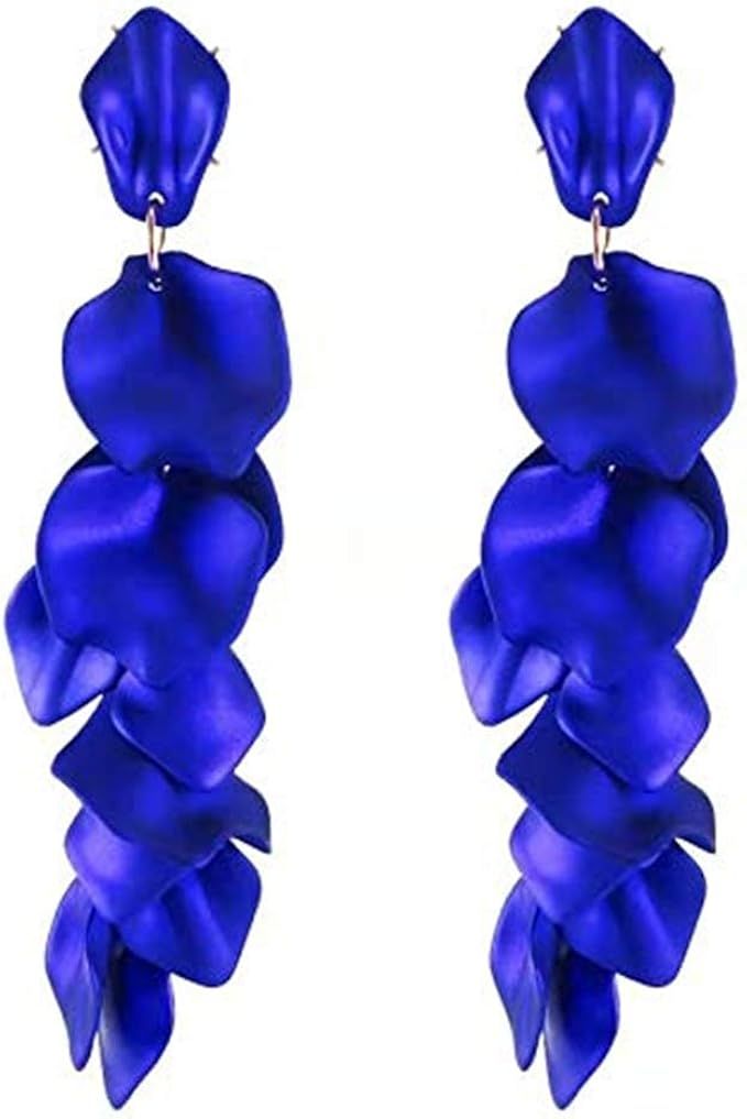 SMALLLOVE Acrylic Petal Dangle Drop Earrings for Women Girls Fashion Long Rose Flower Hanging Res... | Amazon (US)