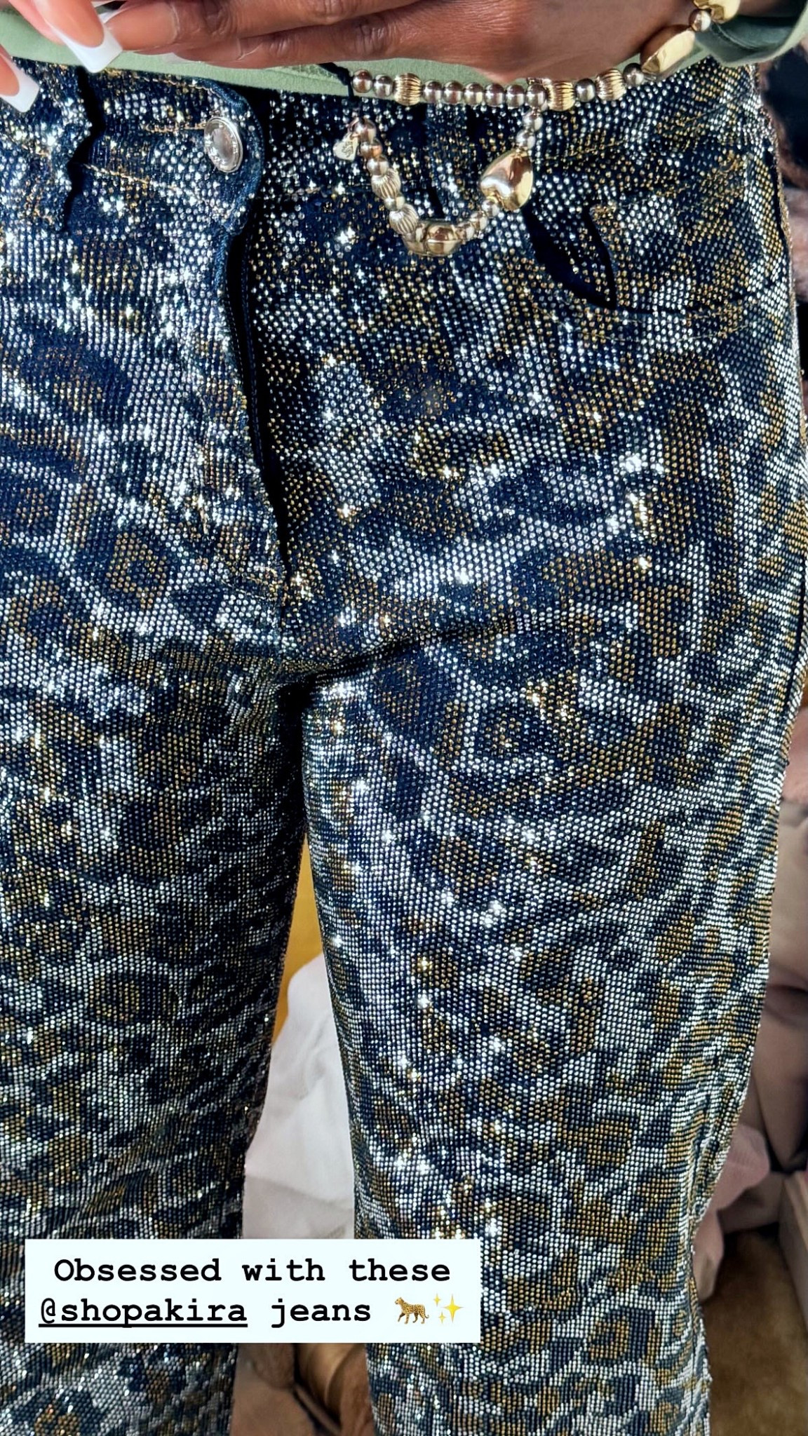 Just tried on these rhinestone leopard print jeans I got from @AKIRA and can we say OBSESSED?! 😍💎✨

I am wearing them in a size small (I am a US size 4), and they fit true to size and they are tall girl friendly 🙌🏾😩.

They are a little heavy because of all of the rhinestones, but they are absolutely gorgeous. ￼

These are the perfect jeans for a concert outfit, a date night, outfit, or an elevated casual spring outfit. ￼

#LTKTall #LTKFestival #LTKootd