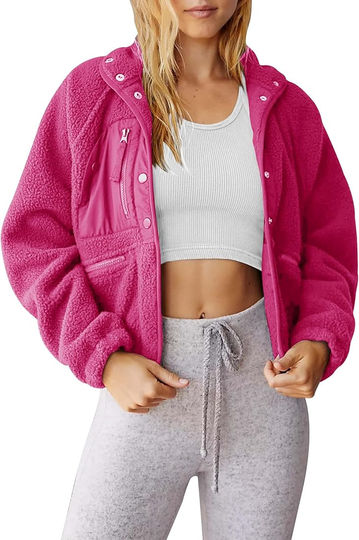 AMEBELLE Women's Cropped Fuzzy Fleece Jacket Lightweight Lined Winter Casual Warm Sherpa Jacket C... | Amazon (US)
