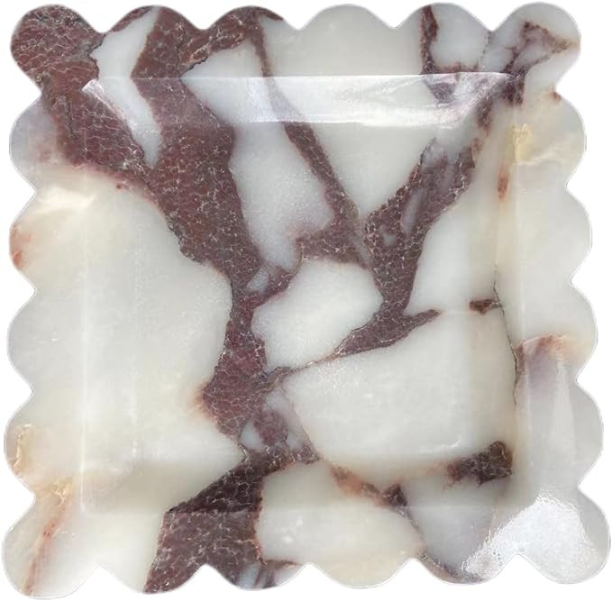 Vintage Natural Marble Tray Small Ornaments Scalloped Tray Handmade Storage Dish for Counter, Van... | Amazon (US)